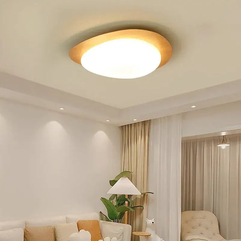Retro walnut oval acrylic ceiling light for living room
