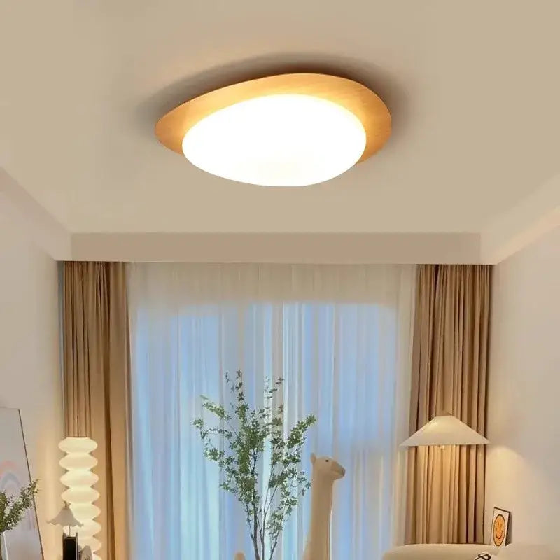 Retro walnut oval acrylic ceiling light for living room
