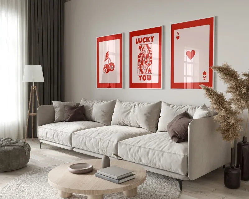 Retro black & pink poker art posters set living room wall decor