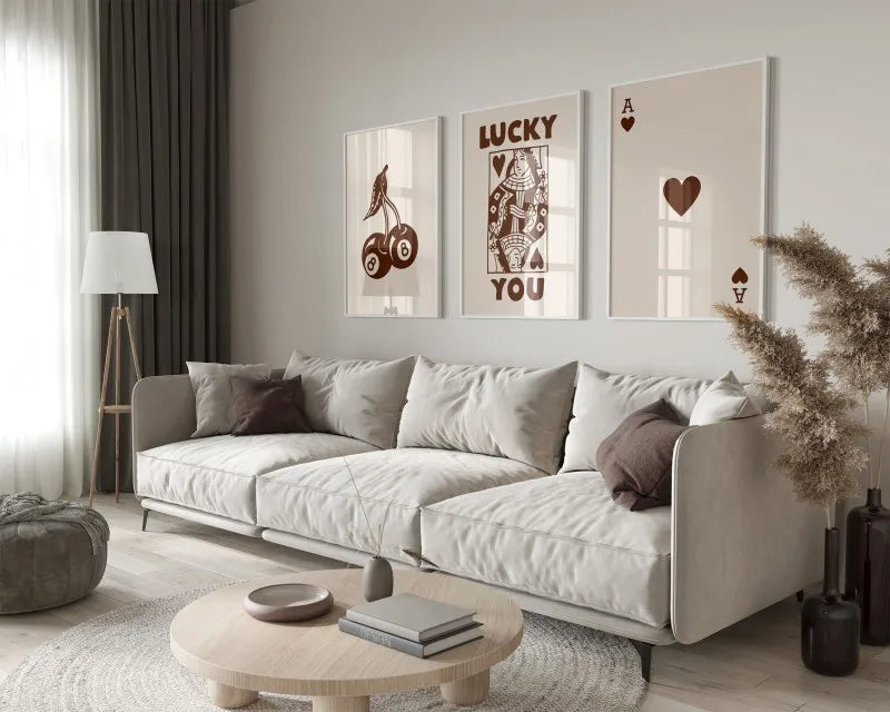 Retro black & pink poker art posters set living room wall decor