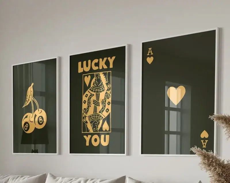 Retro black & pink poker art posters set living room wall decor