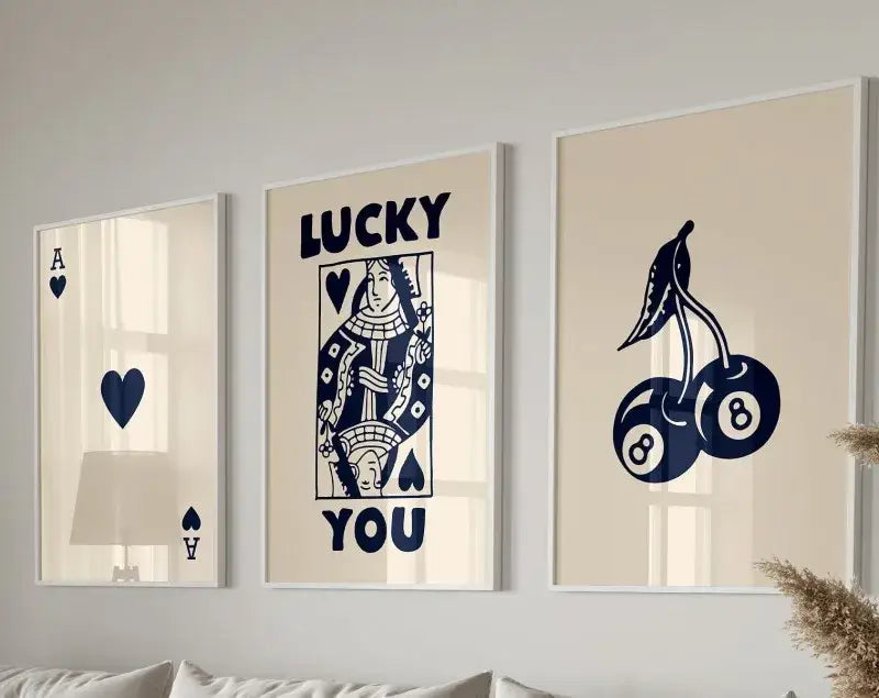 Retro black & pink poker art posters set living room wall decor