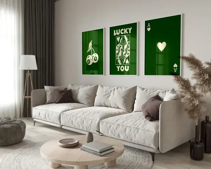 Retro black & pink poker art posters set living room wall decor