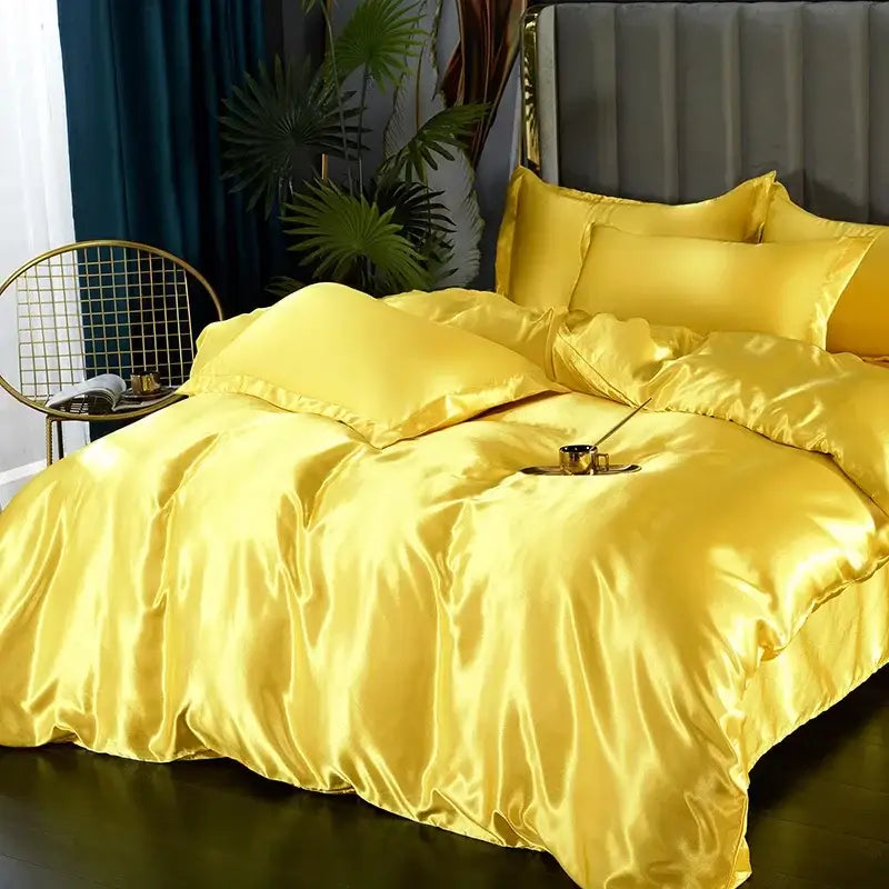 Luxury chocolate brown satin silk duvet cover bedroom bedding set