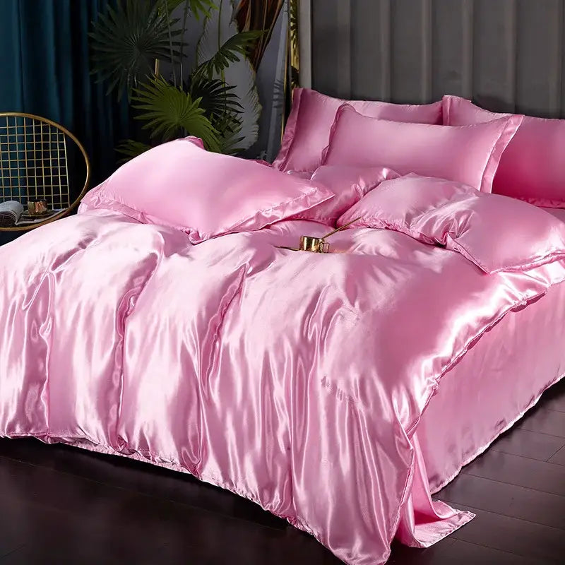 Luxury chocolate brown satin silk duvet cover bedroom bedding set