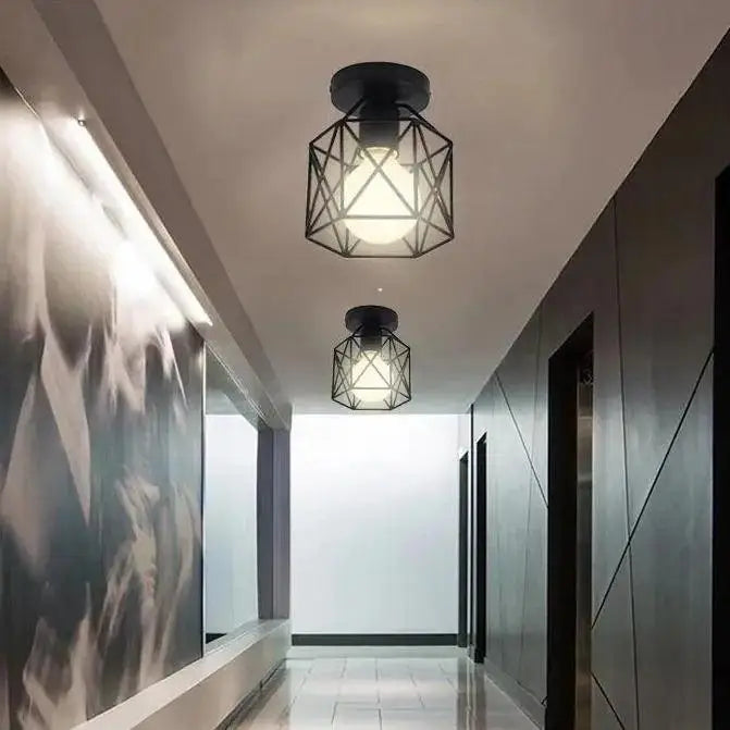 Modern geometric black metal semi flush mount ceiling light bedroom