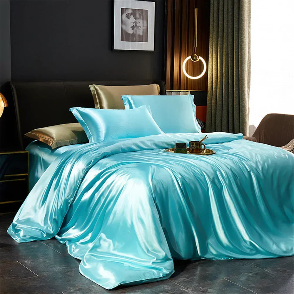 Luxury black satin duvet cover bedding set bedroom sheets