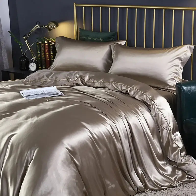 Luxury purple satin duvet cover and bed sheet set bedroom bedding