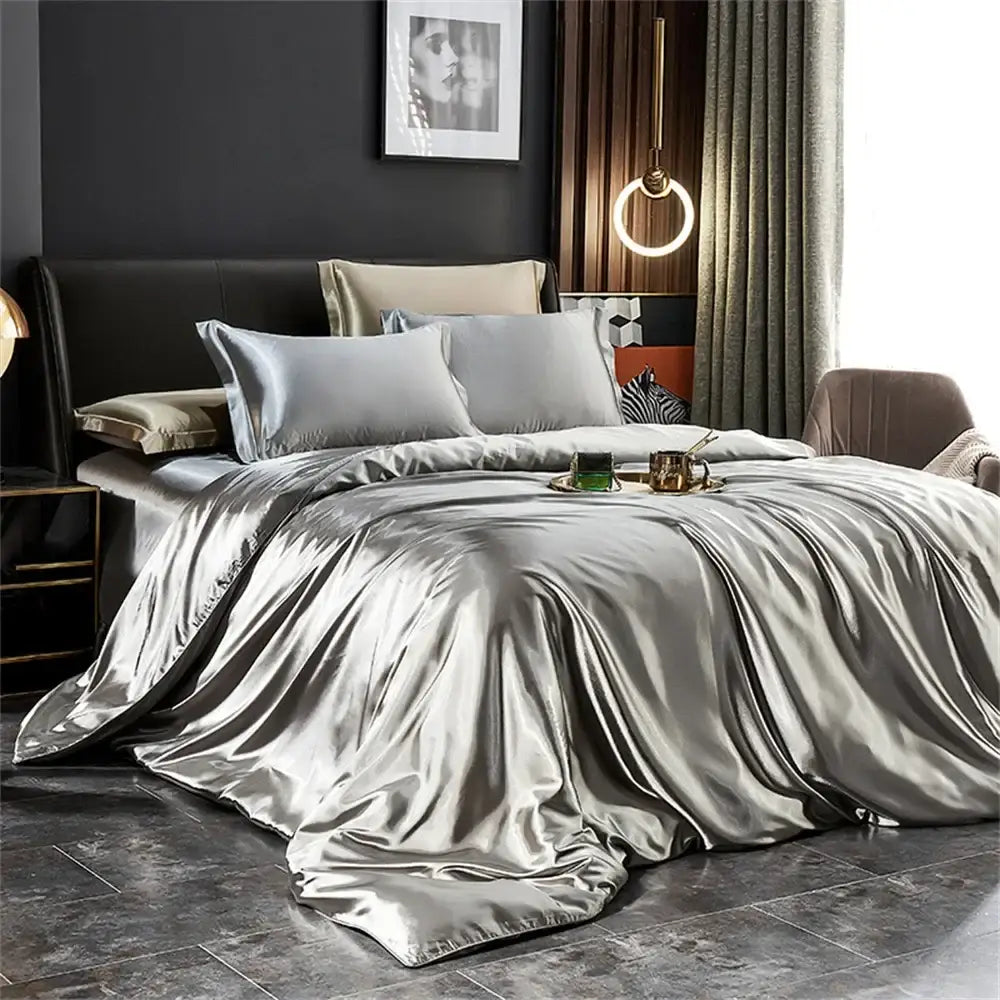 Royal blue luxury satin duvet cover bedroom bedding set
