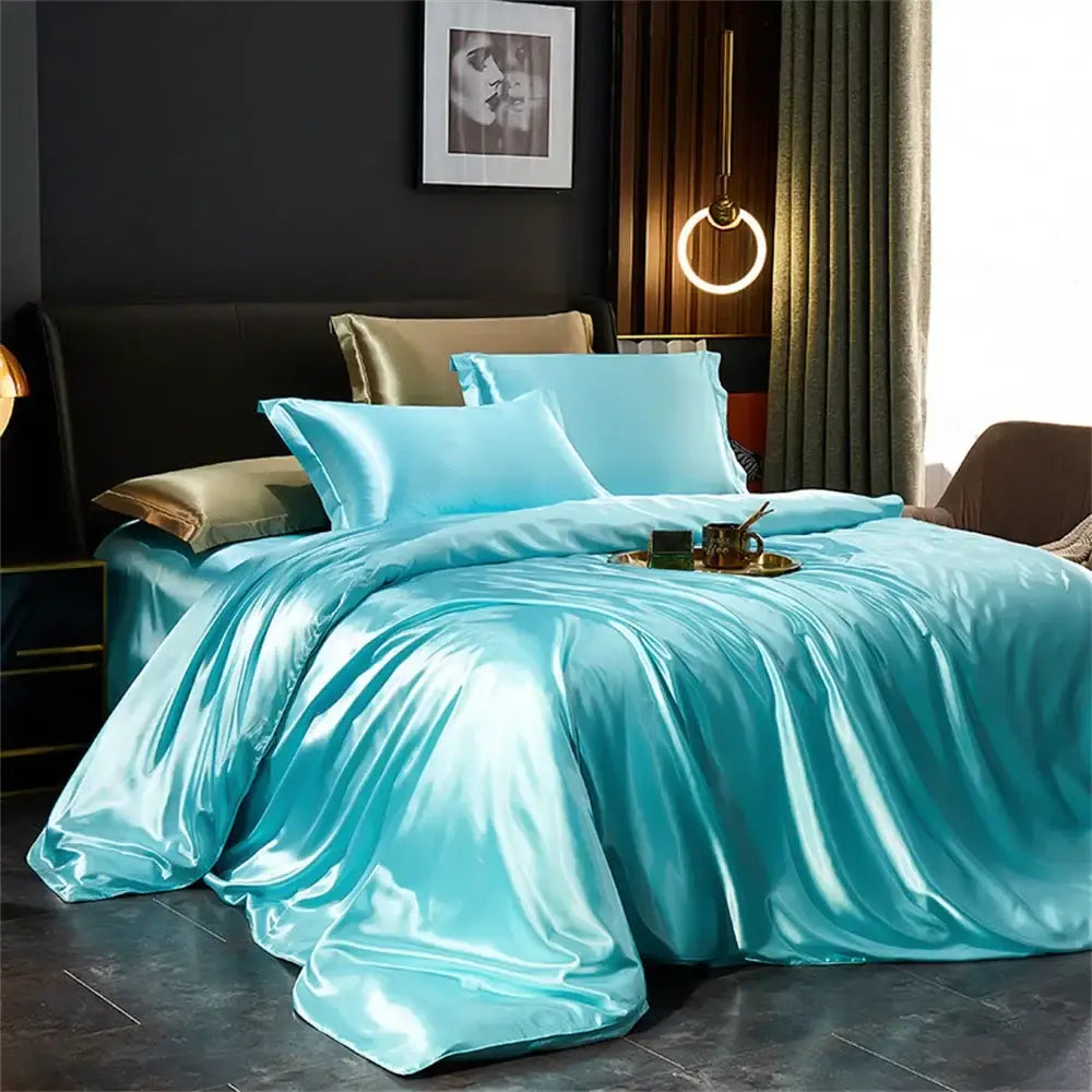 Royal blue luxury satin duvet cover bedroom bedding set