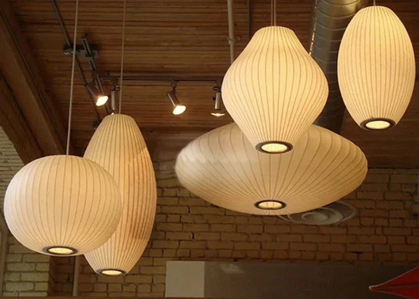 Modern ribbed white led pendant lamp – dining room geometric light