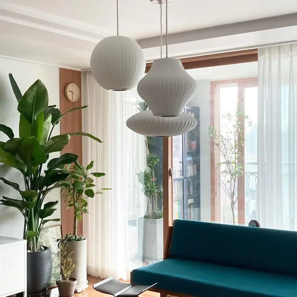 Modern ribbed white led pendant lamp – dining room geometric light