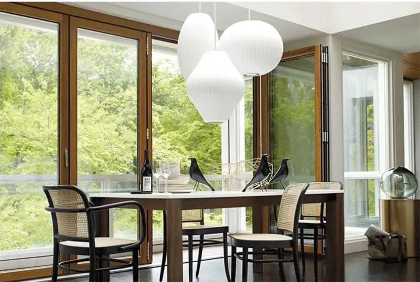 Modern ribbed white led pendant lamp – dining room geometric light