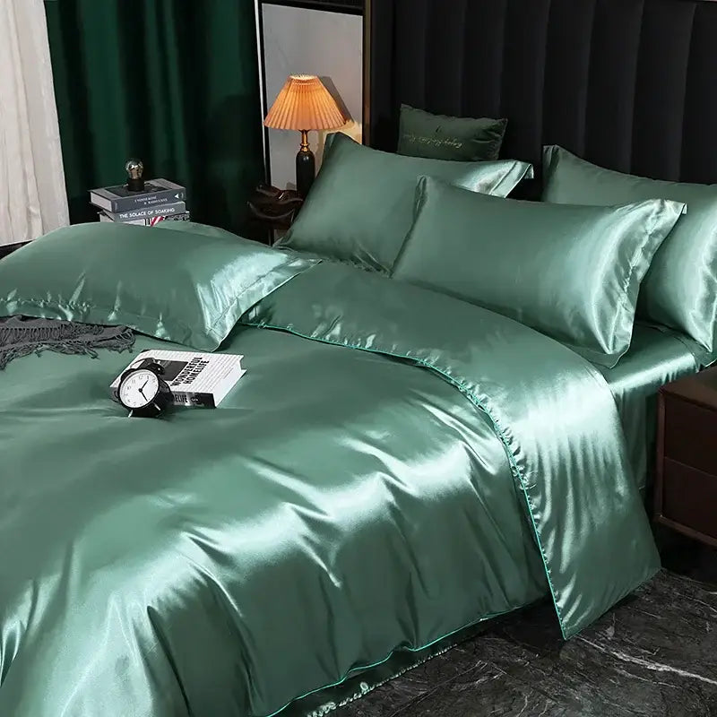 Luxury pink satin duvet cover set bedroom bed sheet and pillowcases