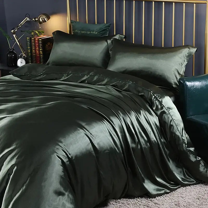 Luxury pink satin duvet cover set bedroom bed sheet and pillowcases