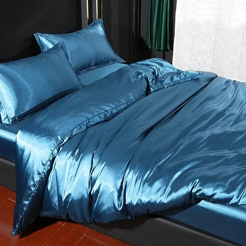 Luxury fuchsia satin duvet cover bedroom bedding set