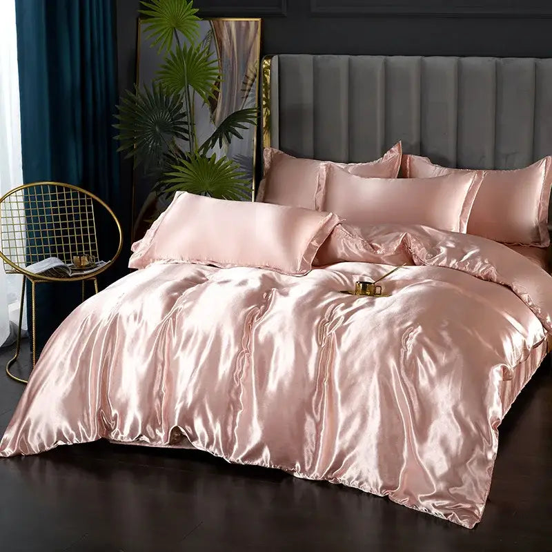Luxury fuchsia satin duvet cover set – bedroom silk bedding