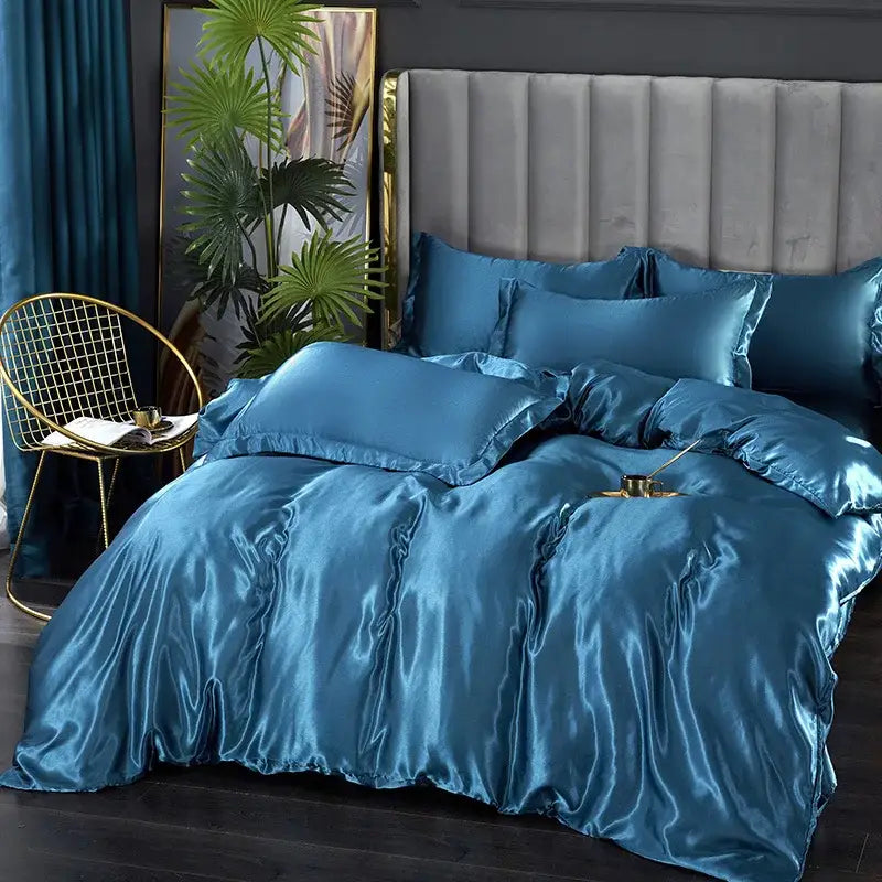 Lush lime green satin duvet cover set bedroom silk bedding
