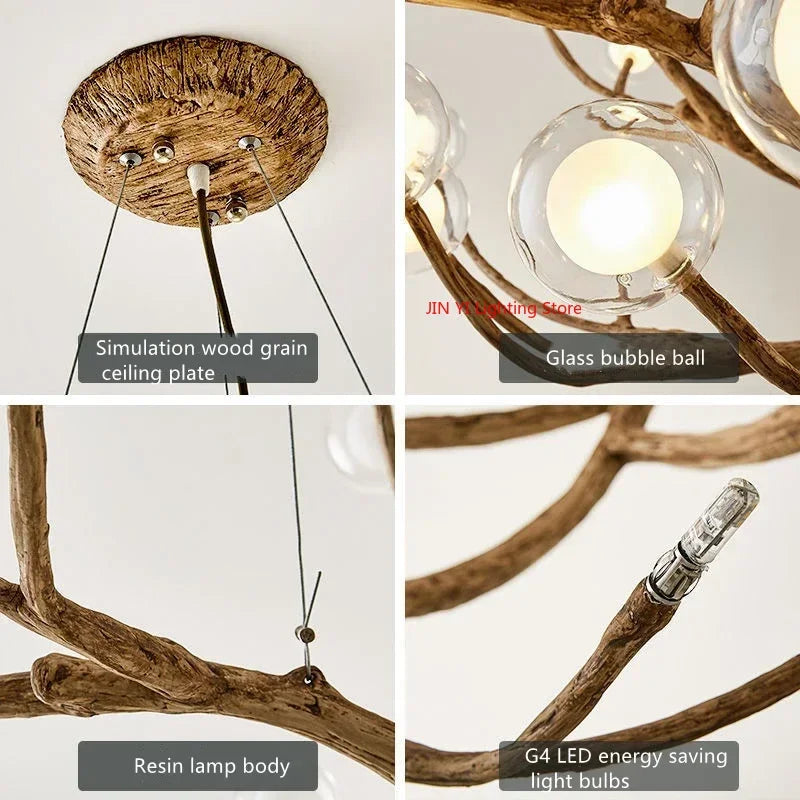 Golden iron tree branch bubble chandelier for dining room