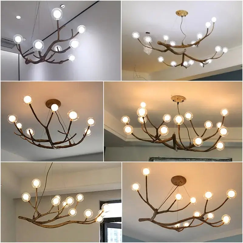 Golden iron tree branch bubble chandelier for dining room