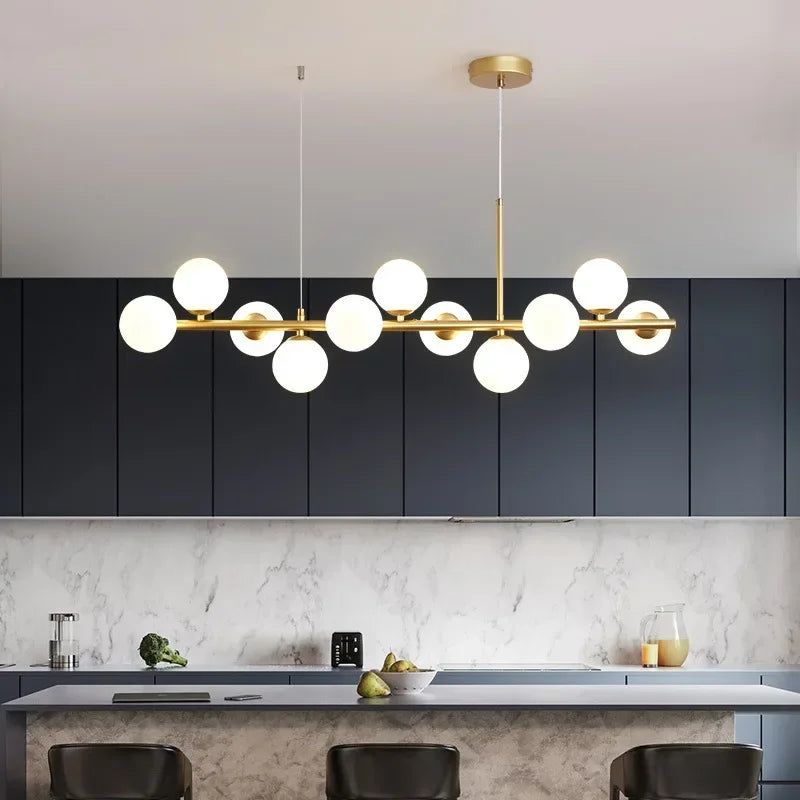 Sleek black metal glass ball chandelier for dining room