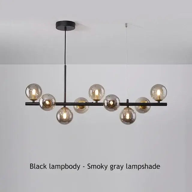 Sleek black metal glass ball chandelier for dining room
