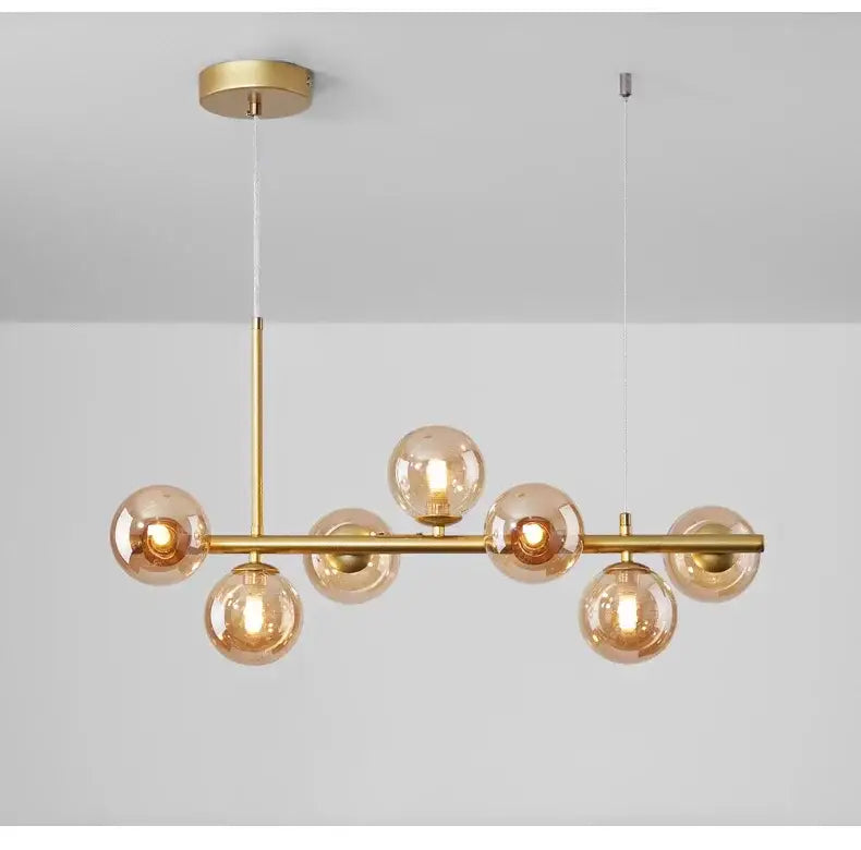 Sleek black metal glass ball chandelier for dining room