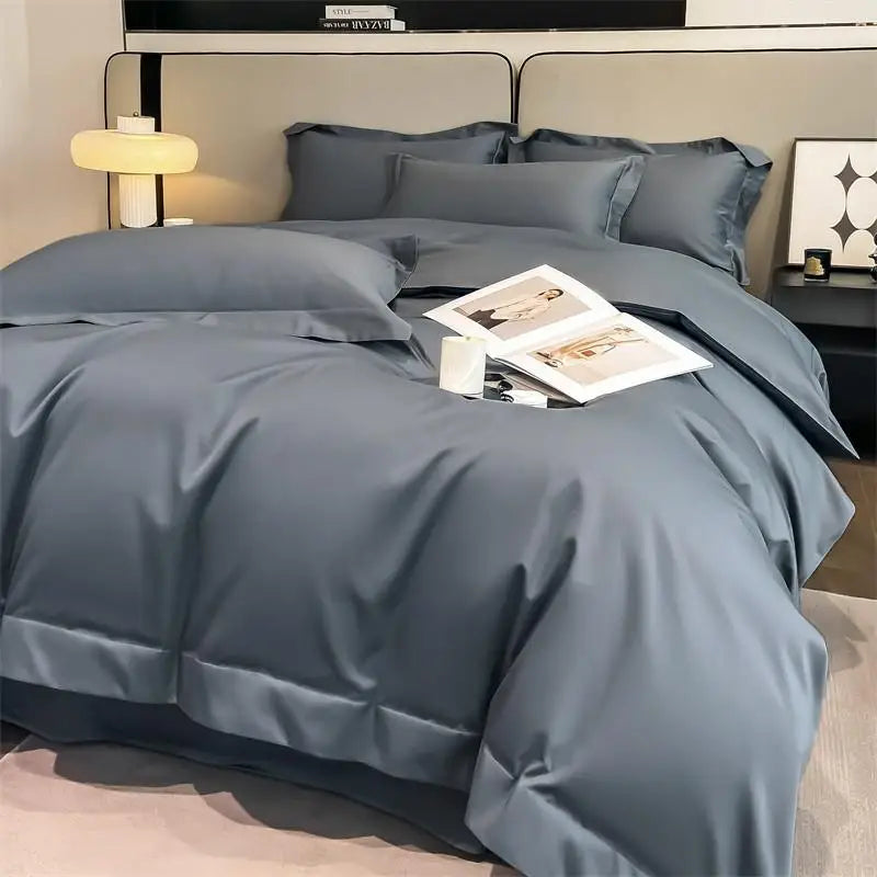 Silver gray satin 1000tc duvet cover set bedroom bedding