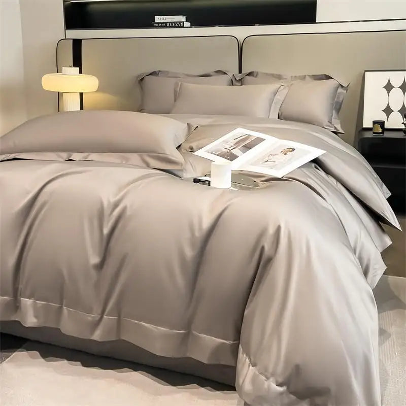 Silver gray satin 1000tc duvet cover set bedroom bedding