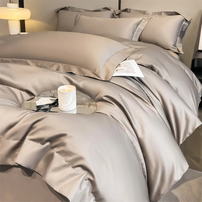 Silver gray satin 1000tc duvet cover set bedroom bedding