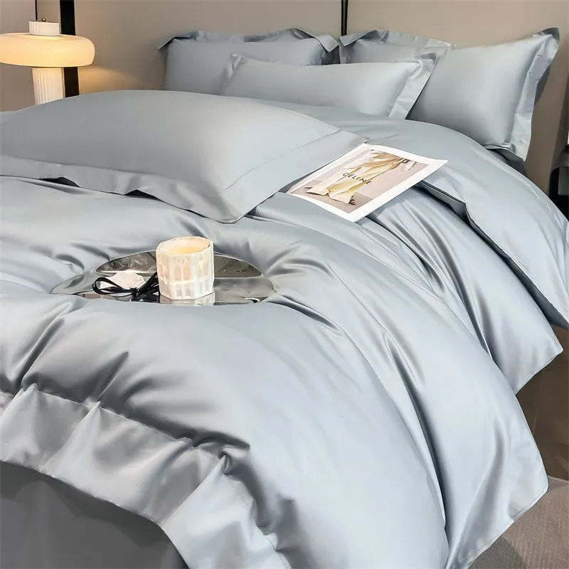 Silver gray satin 1000tc duvet cover set bedroom bedding