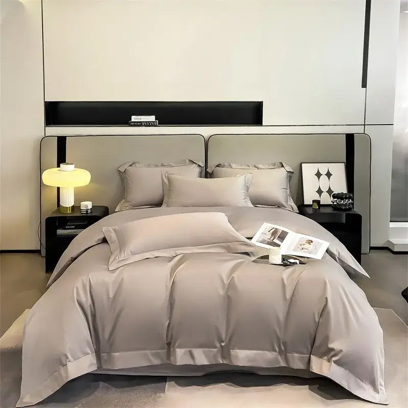 Silver gray satin 1000tc duvet cover set bedroom bedding