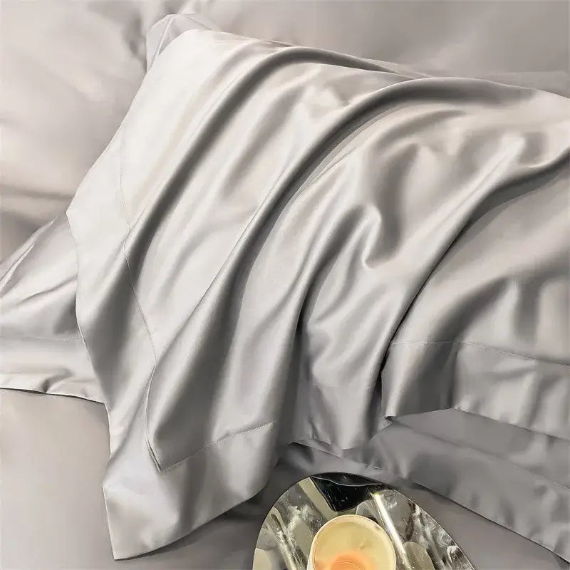 Silver gray satin 1000tc duvet cover set bedroom bedding