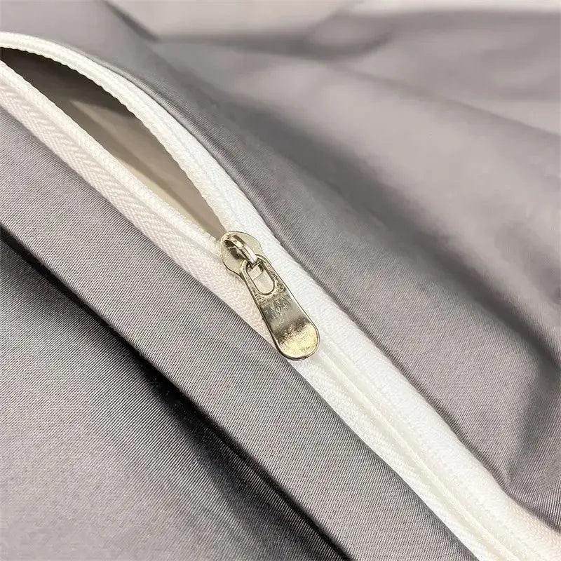 Silver gray satin 1000tc duvet cover set bedroom bedding