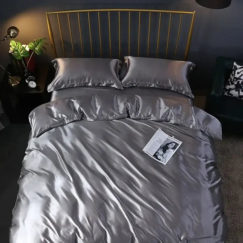 Luxury purple satin duvet cover bed sheet set – bedroom bedding