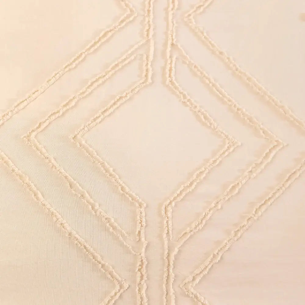 Beige quilted geometric duvet cover set bedroom frayed texture