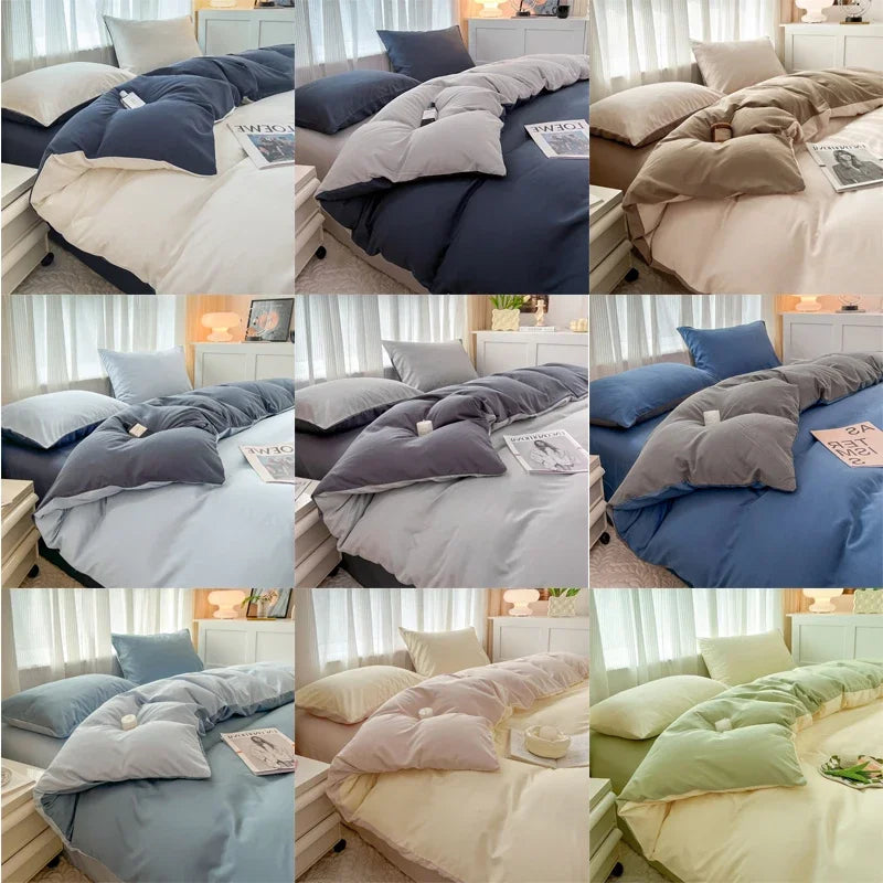 Navy and gray solid color brush fabric duvet cover set bedroom