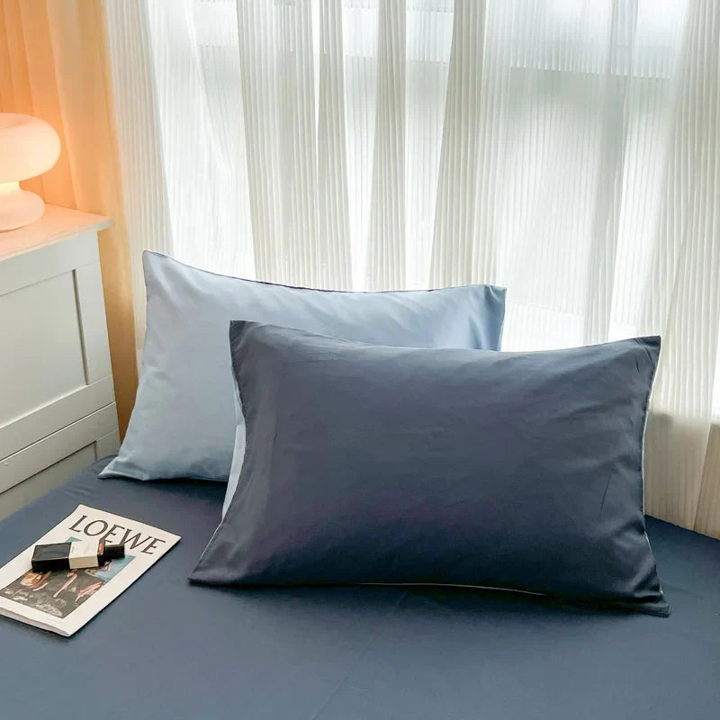 Navy and gray solid color brush fabric duvet cover set bedroom
