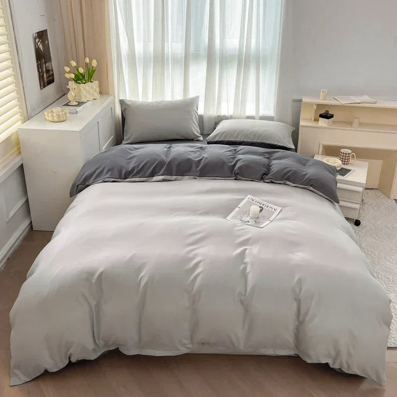 Navy and gray solid color brush fabric duvet cover set bedroom