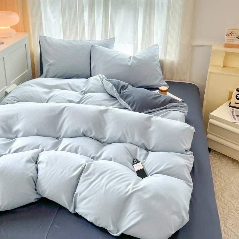 Navy and gray solid color brush fabric duvet cover set bedroom