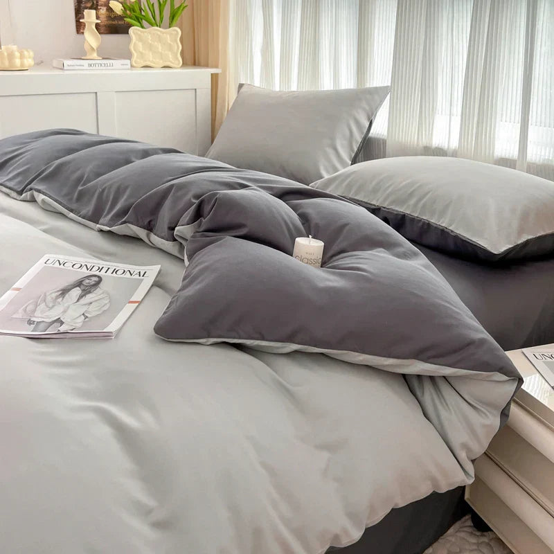 Navy and gray solid color brush fabric duvet cover set bedroom