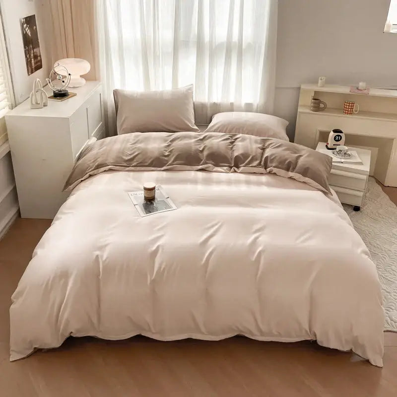 Navy and gray solid color brush fabric duvet cover set bedroom