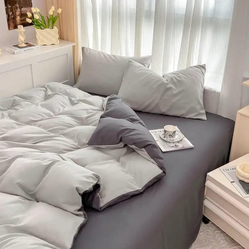 Navy and gray solid color brush fabric duvet cover set bedroom