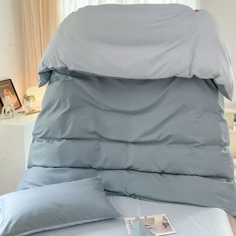 Navy and gray solid color brush fabric duvet cover set bedroom