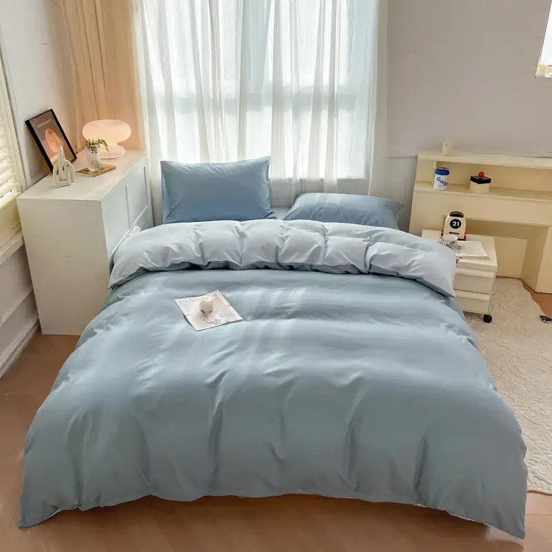 Navy and gray solid color brush fabric duvet cover set bedroom