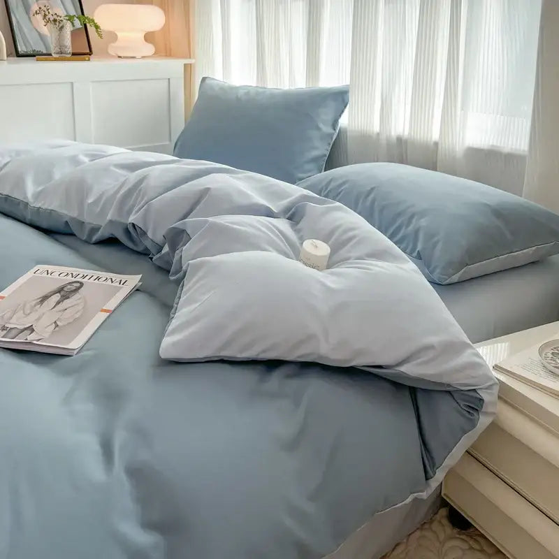 Navy and gray solid color brush fabric duvet cover set bedroom