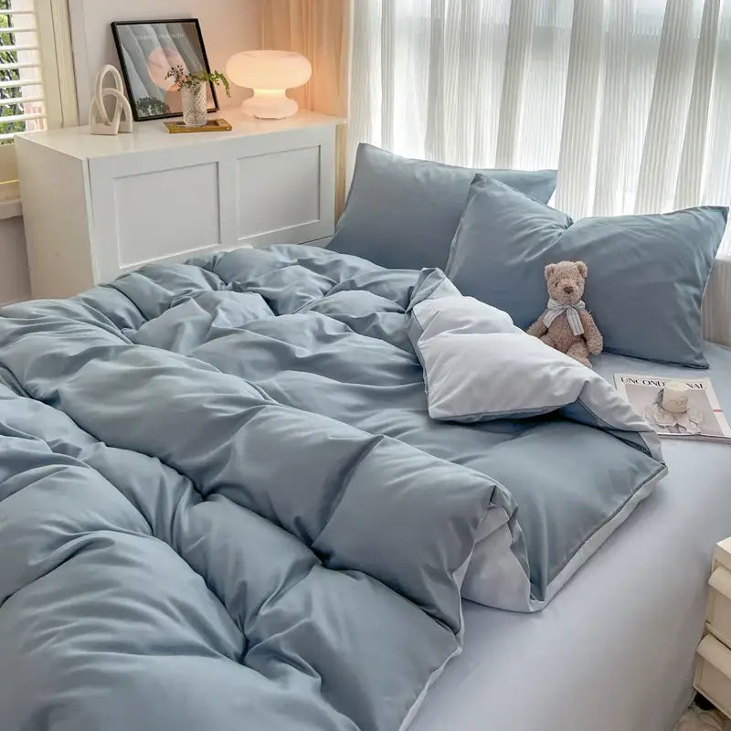 Navy and gray solid color brush fabric duvet cover set bedroom