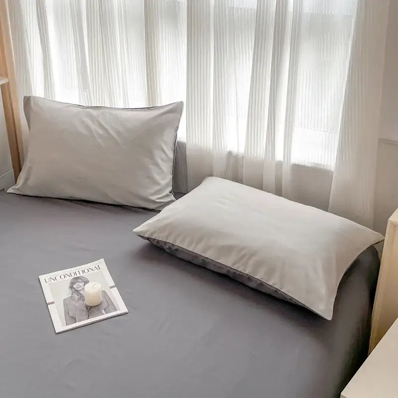 Navy and gray solid color brush fabric duvet cover set bedroom