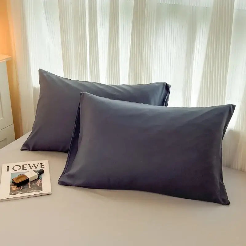 Navy and gray solid color brush fabric duvet cover set bedroom