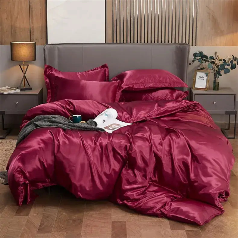 Bronze satin solid color duvet cover – luxury bedroom bedding set